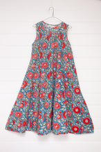 Load image into Gallery viewer, Juniper Hearth Tulsi dress in sky blue and red floral cotton blockprint.