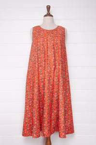 Juniper Hearth Tulsi dress in coral floral cotton blockprint.