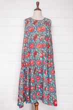 Load image into Gallery viewer, Juniper Hearth Tulsi dress in sky blue and red floral cotton blockprint.