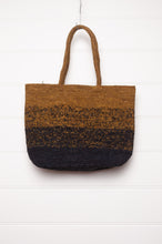 Load image into Gallery viewer, Sophie Digard crocheted raffia bag in gradient stripes, charcoal and mustard.