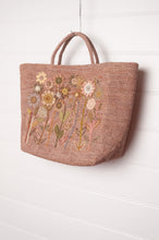 Load image into Gallery viewer, Sophie Digard embroidered and appliqued raffia bag, in natural blush tones.