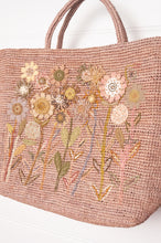 Load image into Gallery viewer, Sophie Digard embroidered and appliqued raffia bag, in natural blush tones.