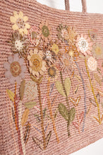 Load image into Gallery viewer, Sophie Digard embroidered and appliqued raffia bag, in natural blush tones.