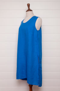 Banana Blue longline pure linen camisole in bright blue.