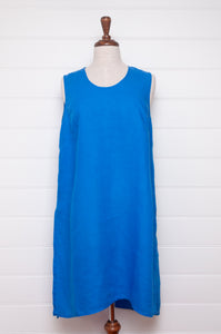 Banana Blue longline pure linen camisole in bright blue.