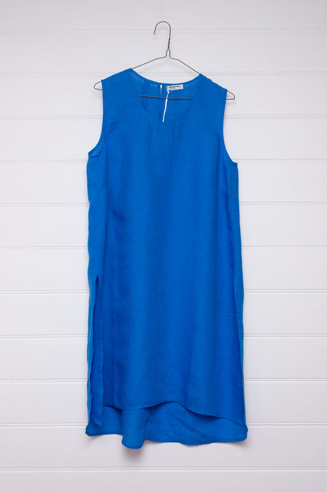 Banana Blue longline pure linen camisole in bright blue.