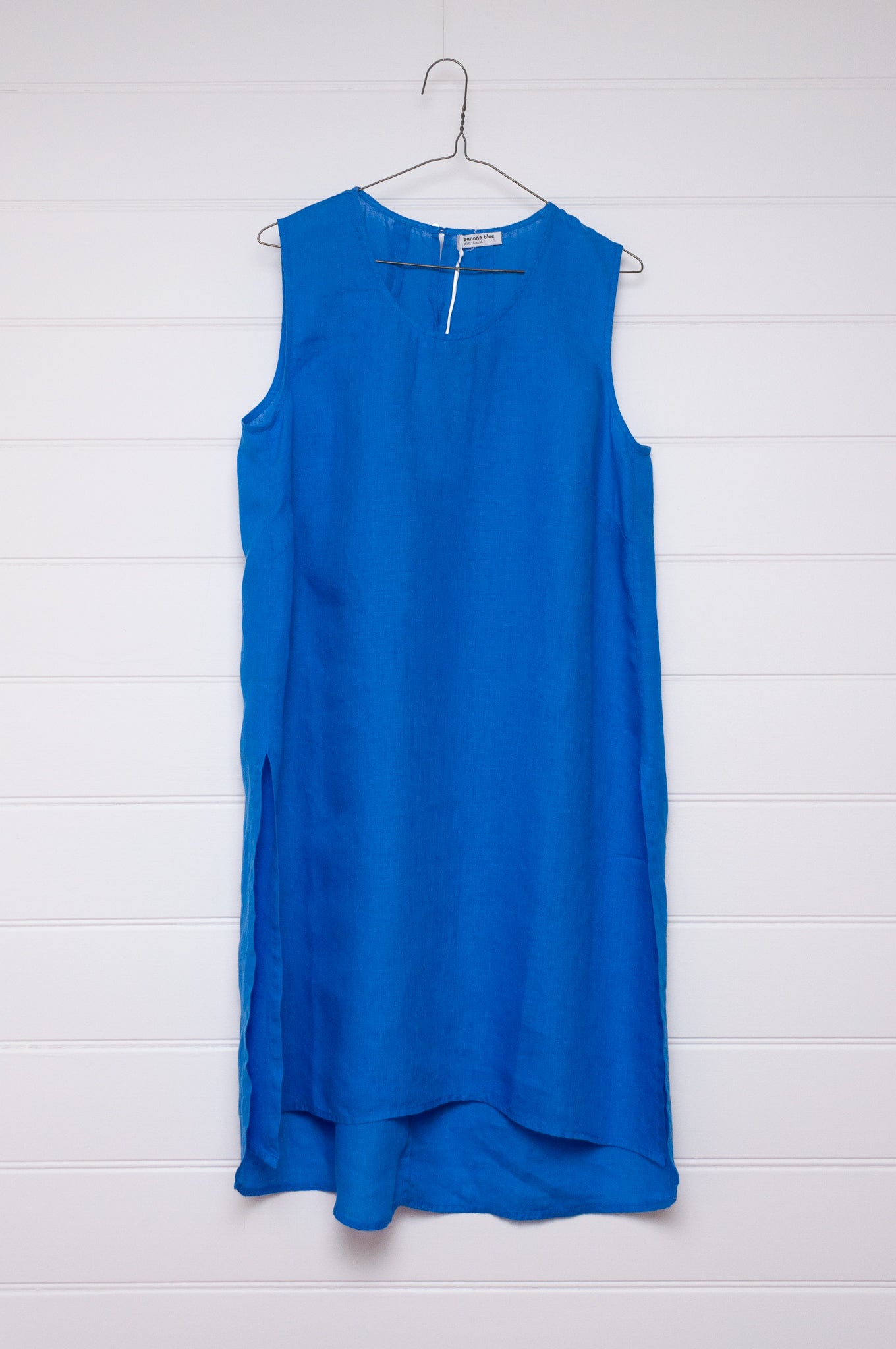 Banana Blue longline pure linen camisole in bright blue.