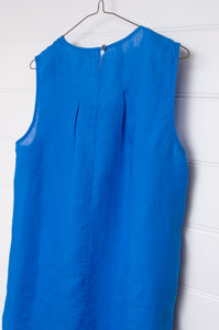 Banana Blue longline pure linen camisole in bright blue.