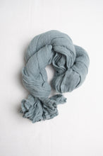 Load image into Gallery viewer, Lightweight linen gauze scarf in steel blue.