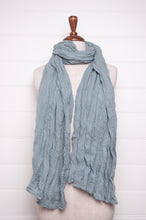 Load image into Gallery viewer, Lightweight linen gauze scarf in steel blue.