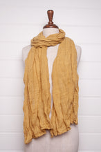 Load image into Gallery viewer, Pure linen gauze scarf in light mustard yellow.