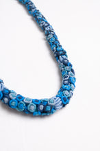 Load image into Gallery viewer, Clustered Moroccan flower button necklace in blues.