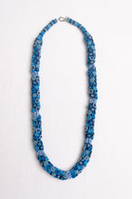 Load image into Gallery viewer, Clustered Moroccan flower button necklace in blues.