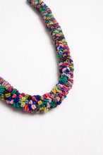 Load image into Gallery viewer, Clustered Moroccan flower button necklace in multi coloured jewel tones.