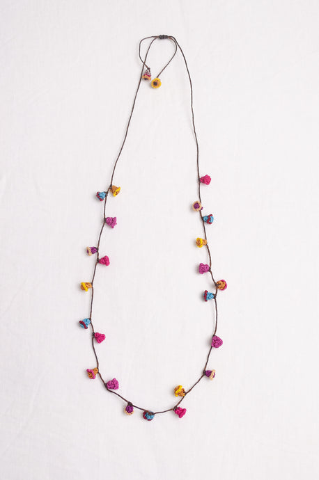 Hand made Moroccan button necklace rainbow colours.