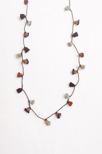 Hand made Moroccan button necklace blues and browns.