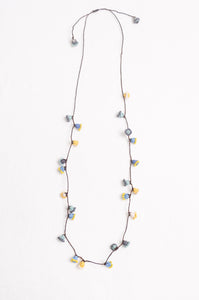 Hand made Moroccan button necklace sky blue and yellow.