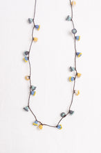 Load image into Gallery viewer, Hand made Moroccan button necklace sky blue and yellow.