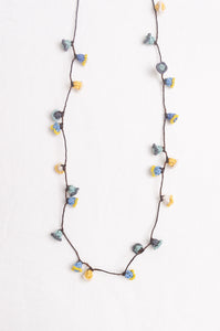 Hand made Moroccan button necklace sky blue and yellow.