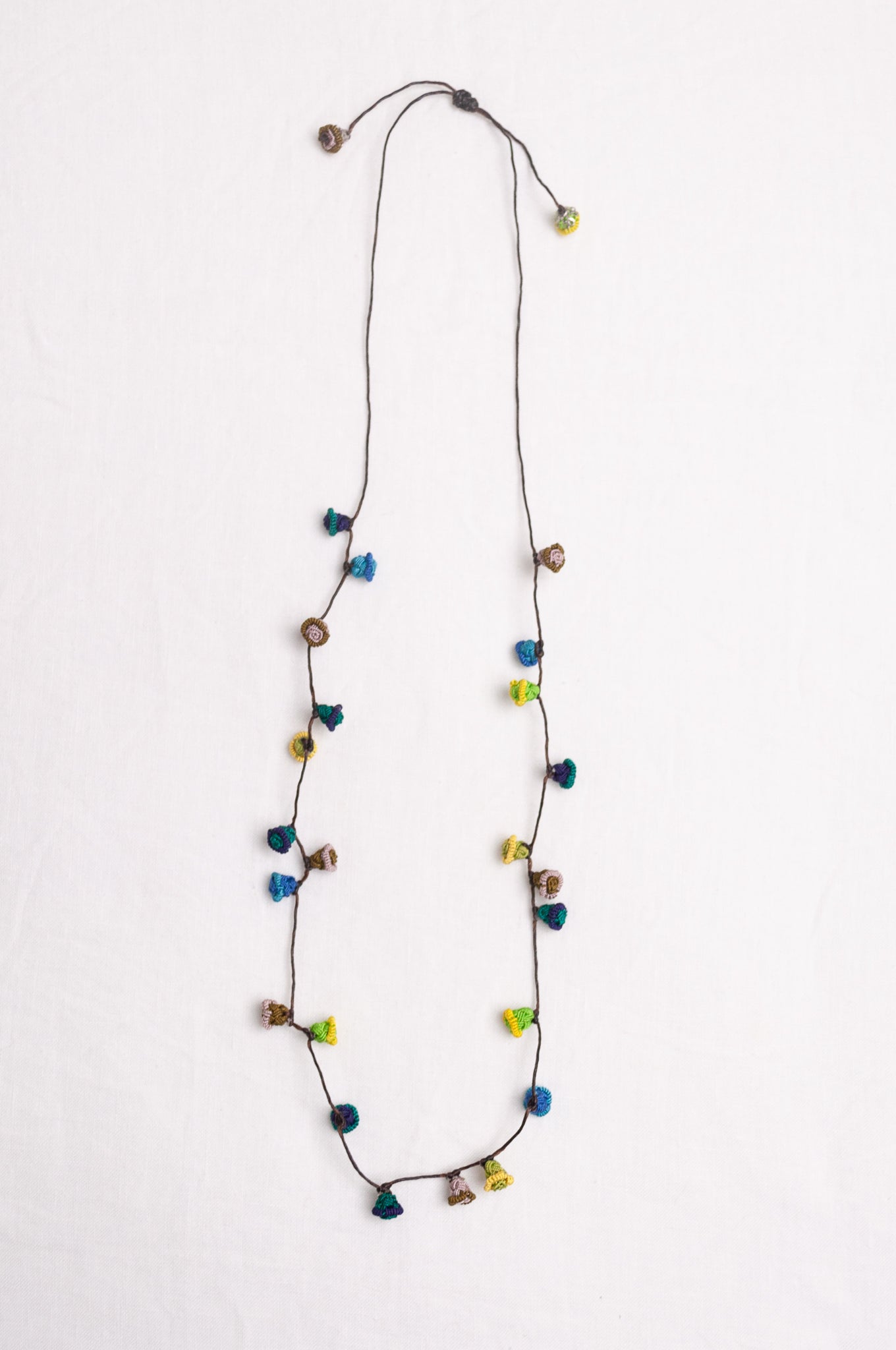 Hand made Moroccan button necklace aqua blue and lime.