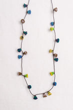 Load image into Gallery viewer, Hand made Moroccan button necklace aqua blue and lime.