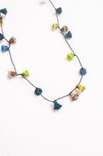 Load image into Gallery viewer, Hand made Moroccan button necklace aqua blue and lime.