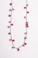 Load image into Gallery viewer, Hand made Moroccan button necklace pinks and reds with a dash of aqua.