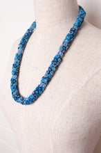 Load image into Gallery viewer, Clustered Moroccan flower button necklace in blues.