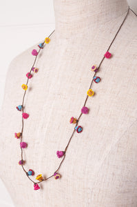 Hand made Moroccan button necklace rainbow colours.