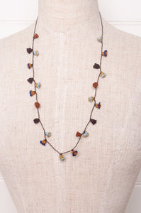 Hand made Moroccan button necklace blues and browns.