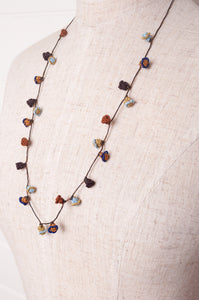 Hand made Moroccan button necklace blues and browns.