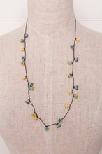 Load image into Gallery viewer, Hand made Moroccan button necklace sky blue and yellow.