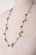 Load image into Gallery viewer, Hand made Moroccan button necklace sky blue and yellow.