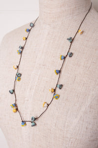 Hand made Moroccan button necklace sky blue and yellow.