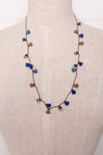 Load image into Gallery viewer, Moroccan flower button necklace in cornflower blues and pink.