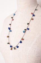 Load image into Gallery viewer, Moroccan flower button necklace in cornflower blues and pink.