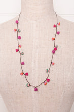 Load image into Gallery viewer, Hand made Moroccan button necklace pinks and reds with a dash of aqua.