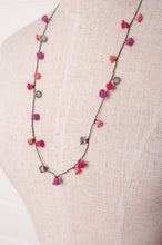 Load image into Gallery viewer, Hand made Moroccan button necklace pinks and reds with a dash of aqua.