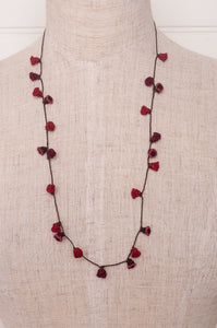 Hand made Moroccan button necklace rose red.