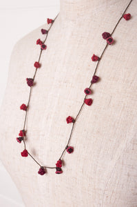 Hand made Moroccan button necklace rose red.