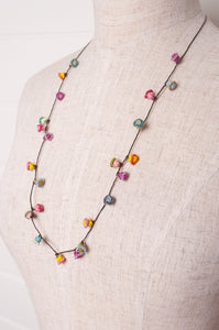 Hand made Moroccan button necklace spring pastel tones.