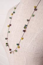 Load image into Gallery viewer, Hand made Moroccan button necklace greens yellows and aqua.