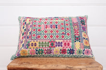 Load image into Gallery viewer, Vintage sampler cross stitch bolster cushion.