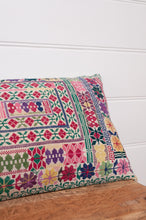 Load image into Gallery viewer, Vintage sampler cross stitch bolster cushion.