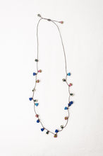 Load image into Gallery viewer, Moroccan flower button necklace in cornflower blues and pink.