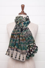 Load image into Gallery viewer, Letol organic cotton jacquard scarf Ziggy in colvert mallard duck teal and brown.