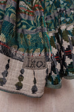 Load image into Gallery viewer, Letol organic cotton jacquard scarf in Ziggy colvert mallard duck teal green and brown.