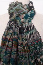 Load image into Gallery viewer, Letol organic cotton jacquard scarf in Ziggy colvert mallard duck teal green and brown.