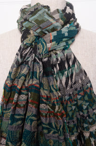 Letol organic cotton jacquard scarf in Ziggy colvert mallard duck teal green and brown.