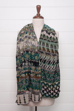 Load image into Gallery viewer, Letol organic cotton jacquard scarf in Ziggy colvert mallard duck teal green and brown.